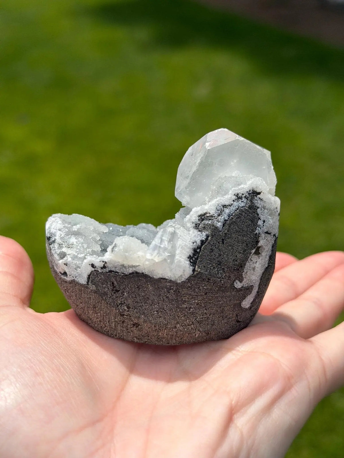 Blue Chalcedony with Apophyllite | Natural Mineral Specimen | Druzy Chalcedony Crystal Cluster - The Aquarian Alchemist