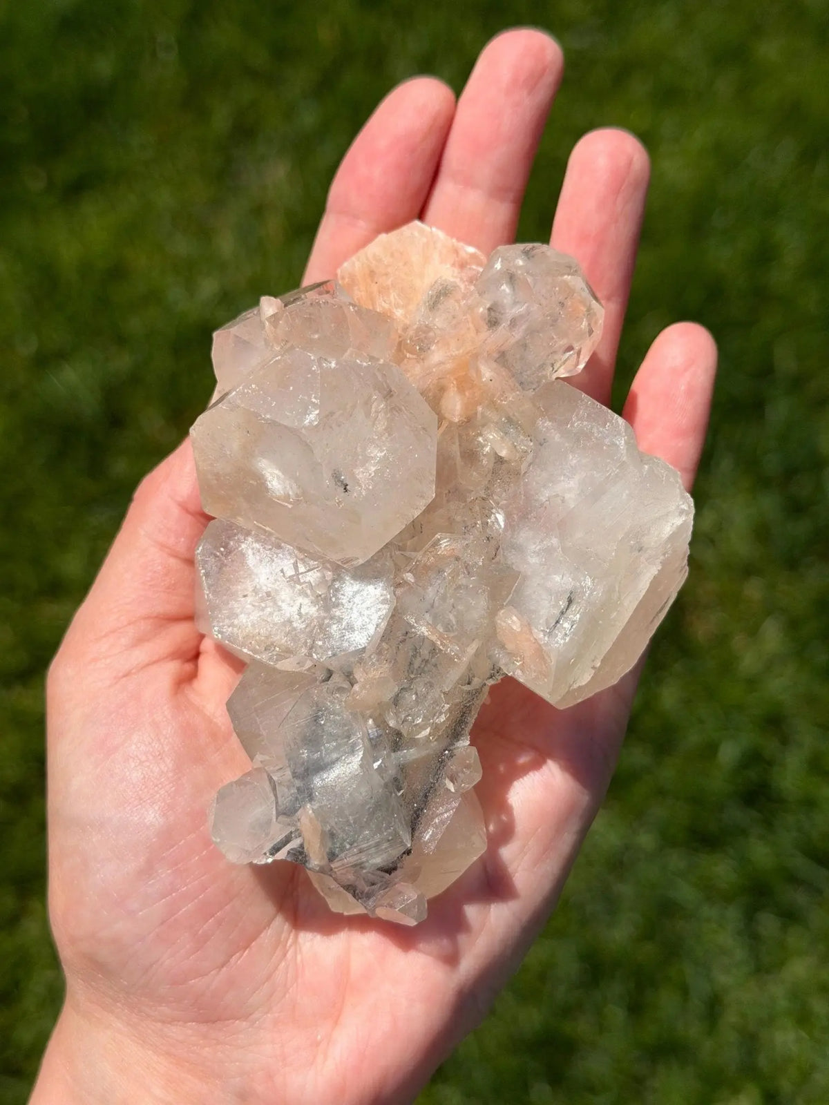 Apophyllite & Peach Stilbite on Black Chalcedony - The Aquarian Alchemist