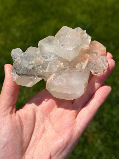 Apophyllite & Peach Stilbite on Black Chalcedony - The Aquarian Alchemist