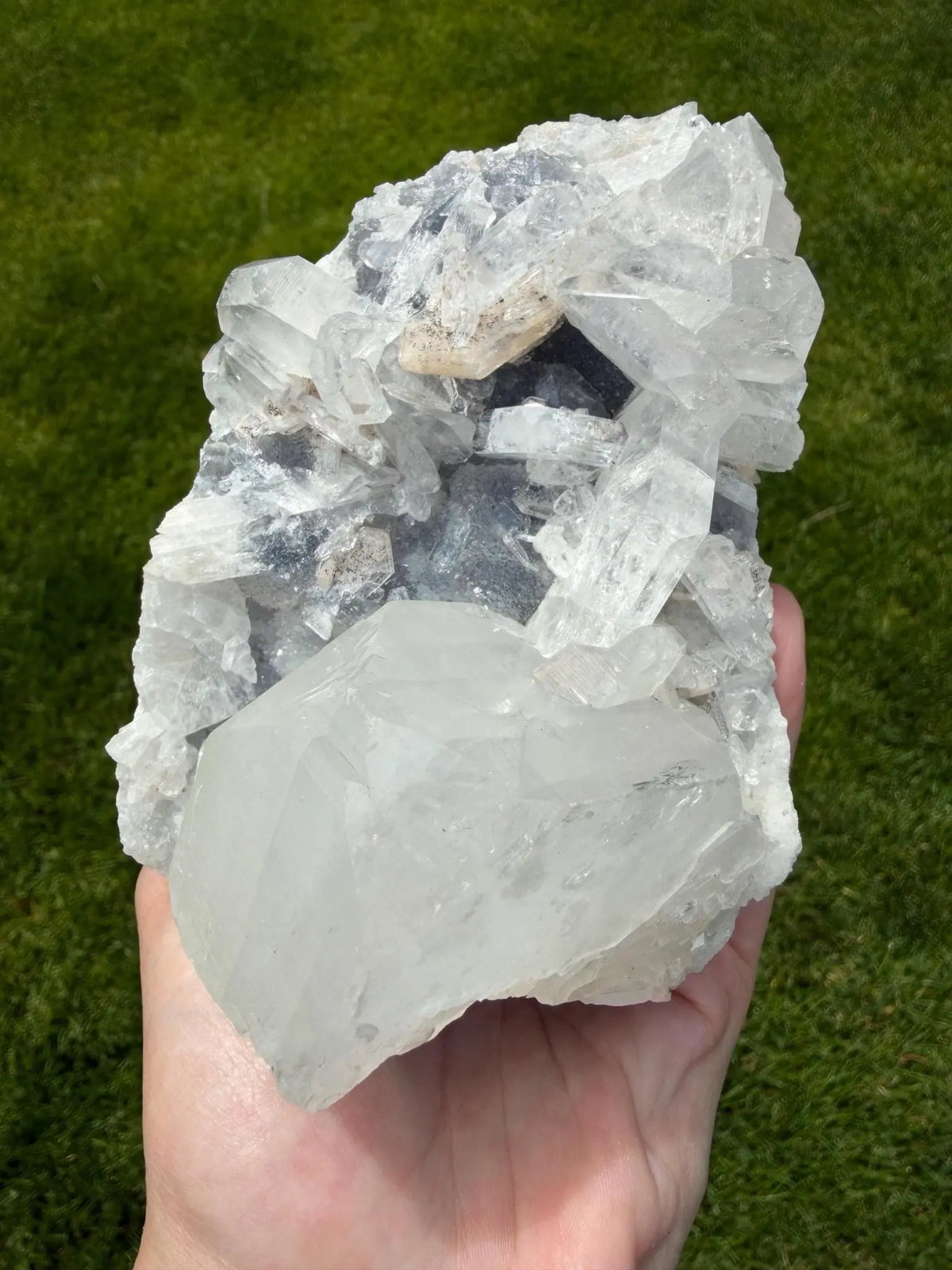 Blue Chalcedony with Apophyllite & Peach Stilbite | Natural Mineral Specimen | Collector Crystal Cluster - The Aquarian Alchemist