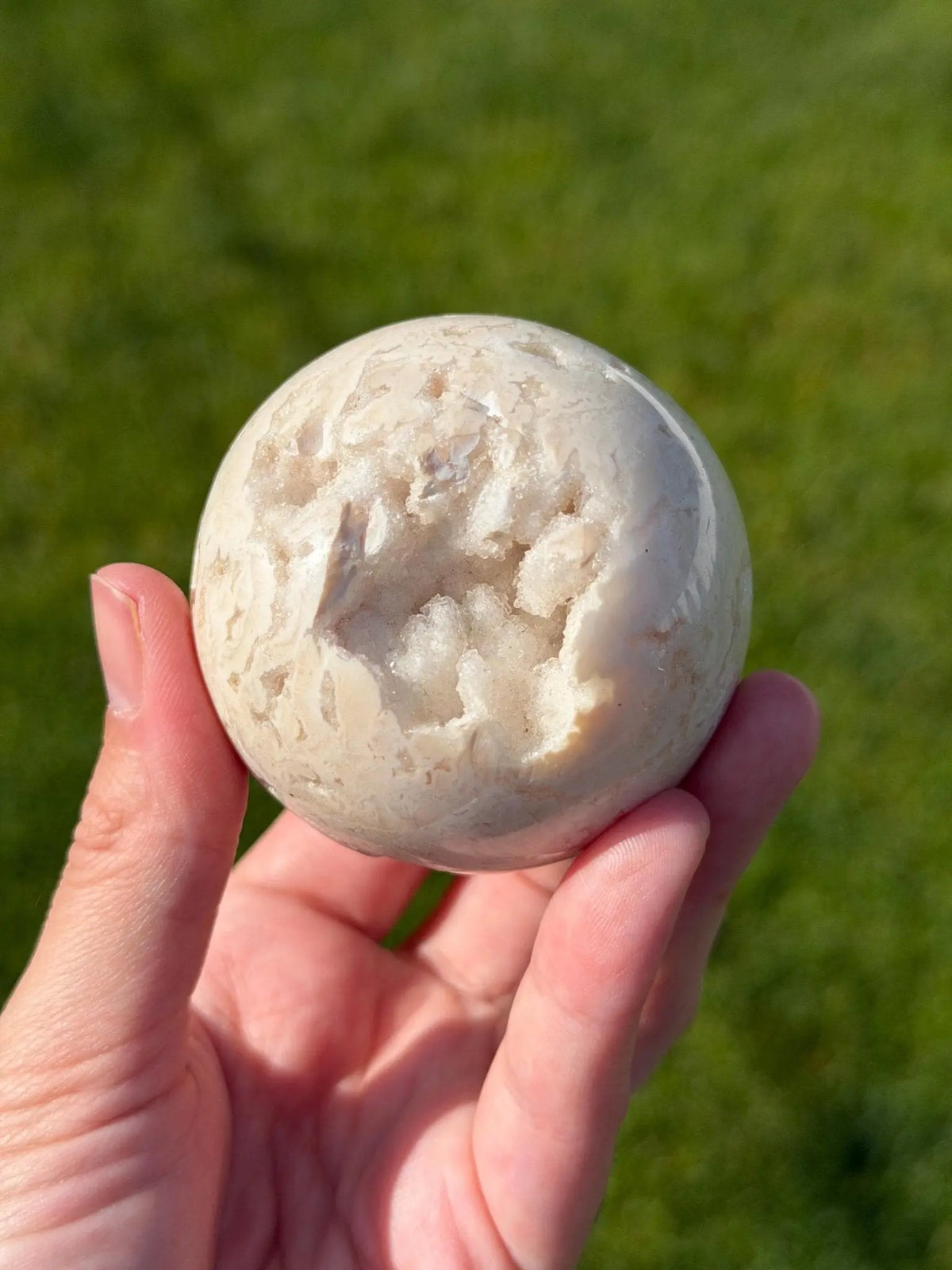 Druzy White Agate Sphere | 60mm - The Aquarian Alchemist