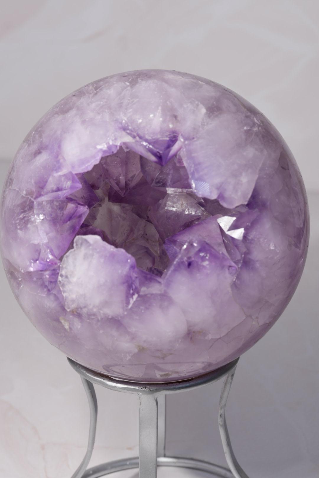HUGE 11lb+ Purple Pac-Man Amethyst Sphere | Brazil | Custom Silver Stand Included - The Aquarian Alchemist