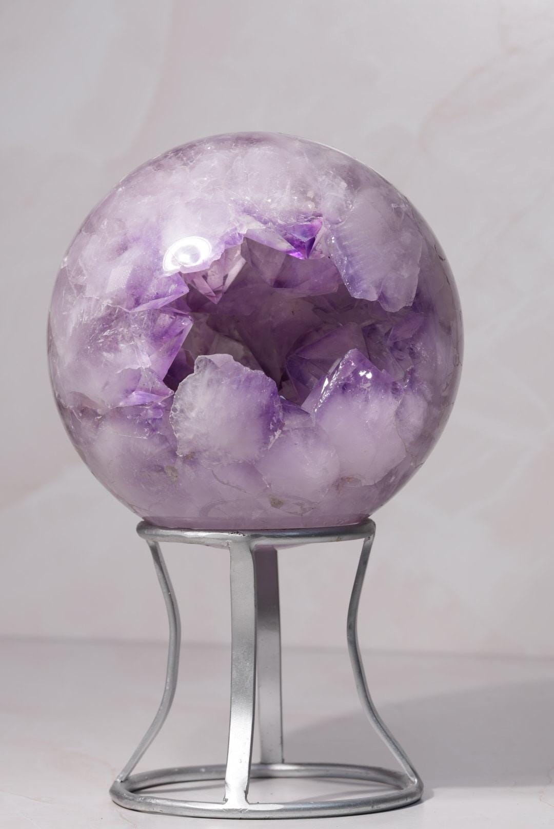 HUGE 11lb+ Purple Pac-Man Amethyst Sphere | Brazil | Custom Silver Stand Included - The Aquarian Alchemist