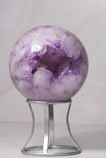 HUGE 11lb+ Purple Pac-Man Amethyst Sphere | Brazil | Custom Silver Stand Included - The Aquarian Alchemist
