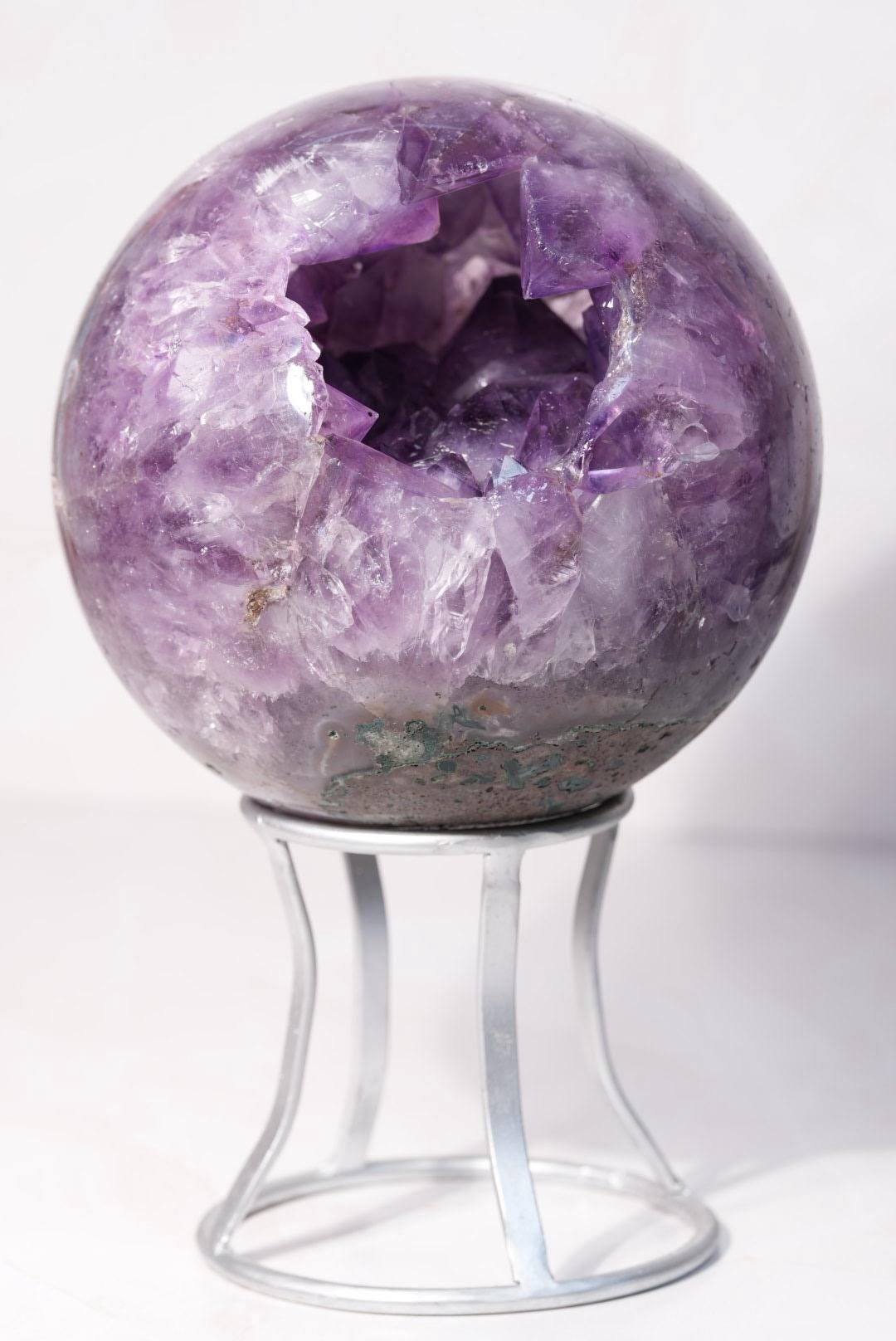 HUGE 14lb + Dark Purple Pac-Man Amethyst Sphere | Brazil | Custom Silver Stand Included - The Aquarian Alchemist