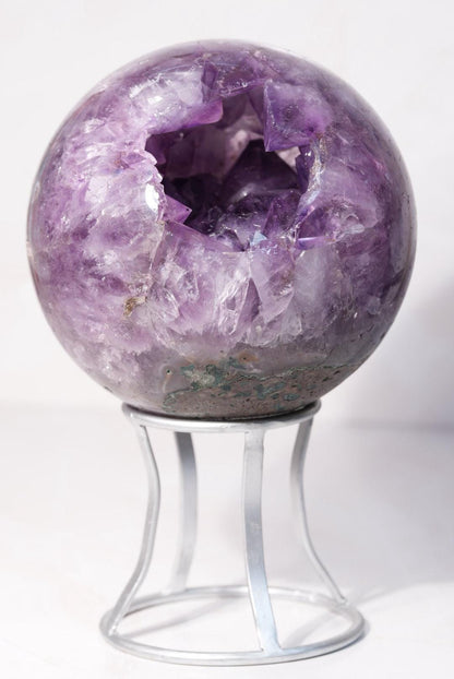 HUGE 14lb + Dark Purple Pac-Man Amethyst Sphere | Brazil | Custom Silver Stand Included - The Aquarian Alchemist