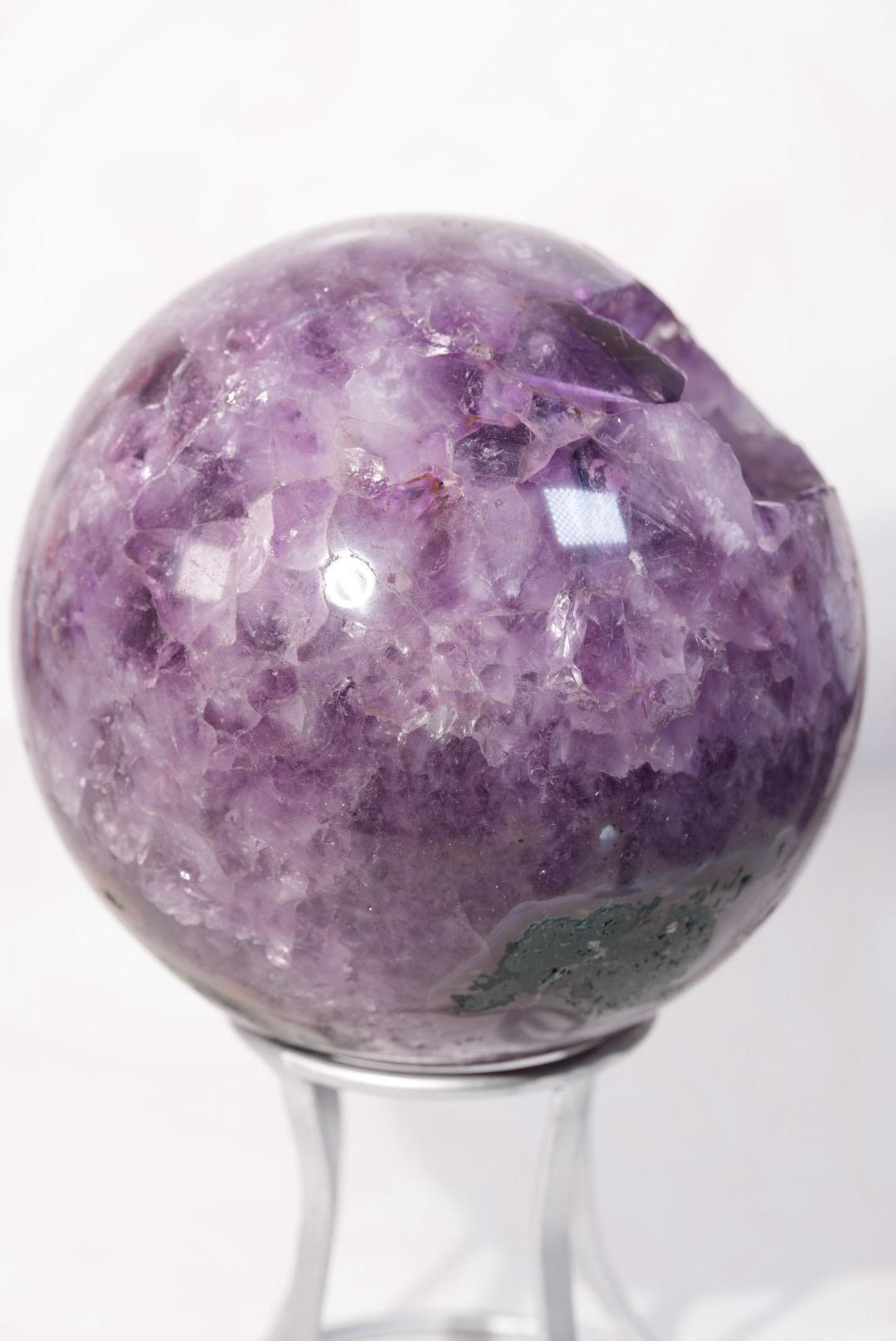 HUGE 14lb + Dark Purple Pac-Man Amethyst Sphere | Brazil | Custom Silver Stand Included - The Aquarian Alchemist