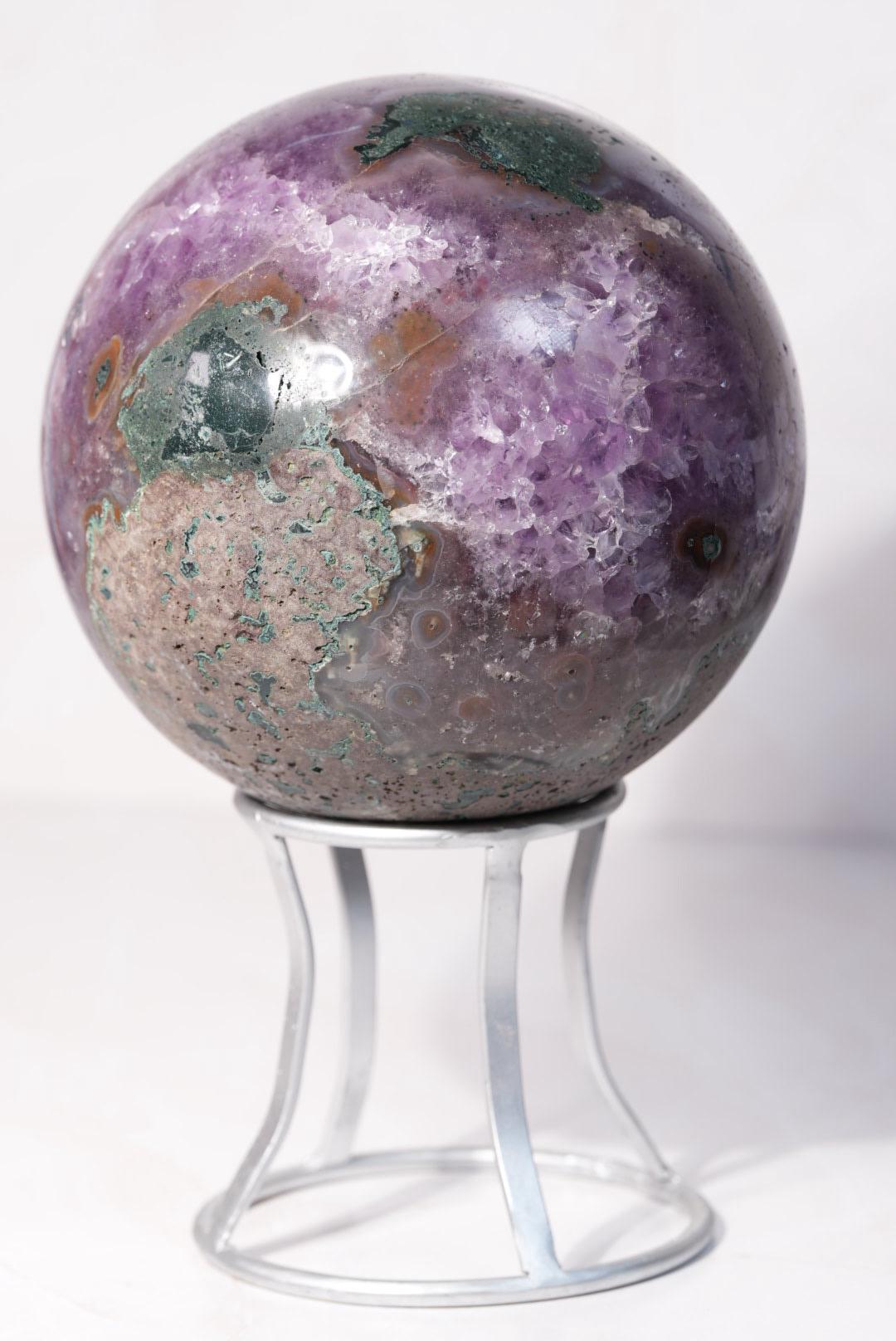 HUGE 14lb + Dark Purple Pac-Man Amethyst Sphere | Brazil | Custom Silver Stand Included - The Aquarian Alchemist