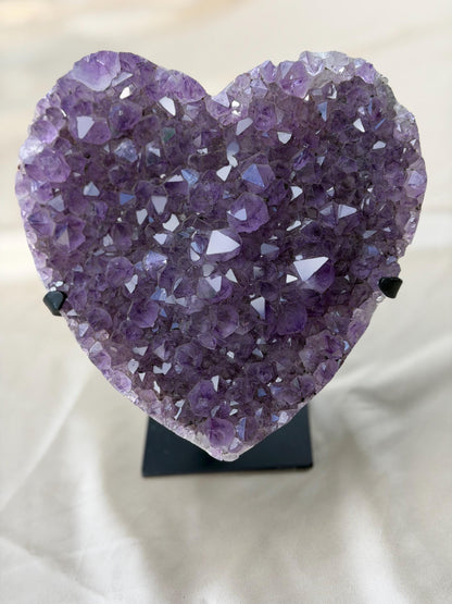 Brazilian Druzy Amethyst Heart with Custom Stand | AMH-006
