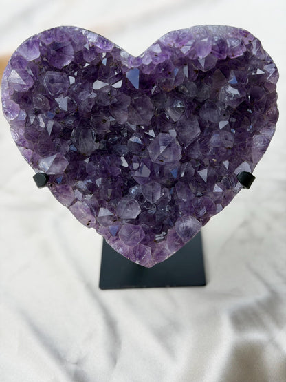 Brazilian Druzy Amethyst Heart with Custom Stand | AMH-012