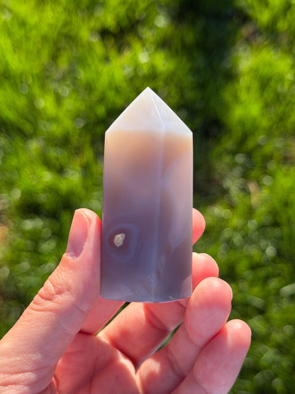 Druzy Agate Tower from Brazil | Natural Crystal Point | Sparkling Quartz Druzy | Specimen | SKU DA-11