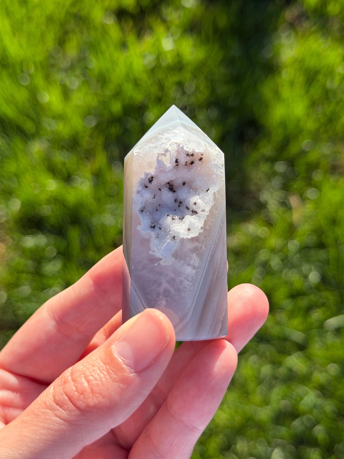 Druzy Agate Tower from Brazil | Natural Crystal Point | Sparkling Quartz Druzy | Specimen | SKU DA-11