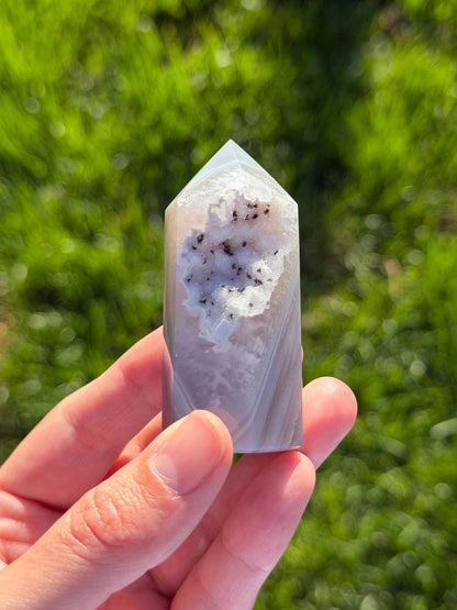 Druzy Agate Tower from Brazil | Natural Crystal Point | Sparkling Quartz Druzy | Specimen | SKU DA-11