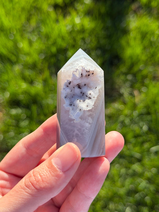 Druzy Agate Tower from Brazil | Natural Crystal Point | Sparkling Quartz Druzy | Specimen | SKU DA-11