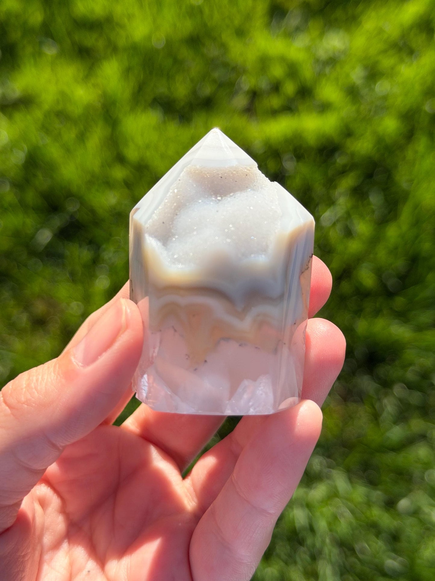 Druzy Agate Tower from Brazil | Natural Crystal Point | Sparkling Quartz Druzy | Specimen | SKU DA-05