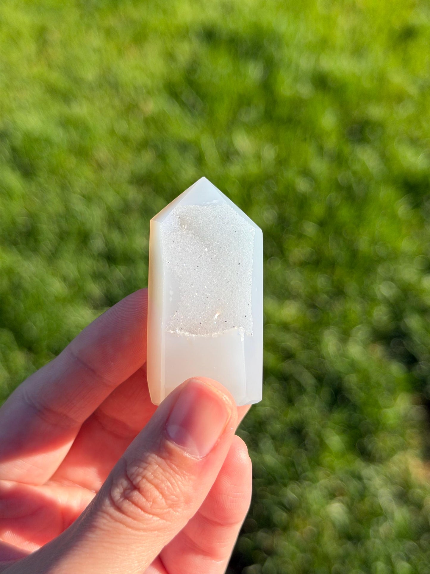 Druzy Agate Tower from Brazil | Natural Crystal Point | Sparkling Quartz Druzy | Specimen | SKU DA-12