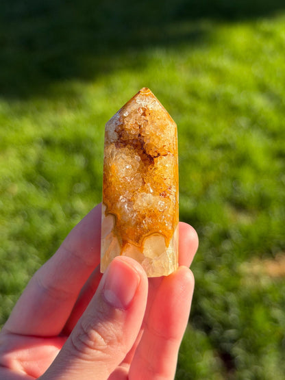 Druzy Agate Tower from Brazil | Natural Crystal Point | Sparkling Quartz Druzy | Specimen | SKU DA-13