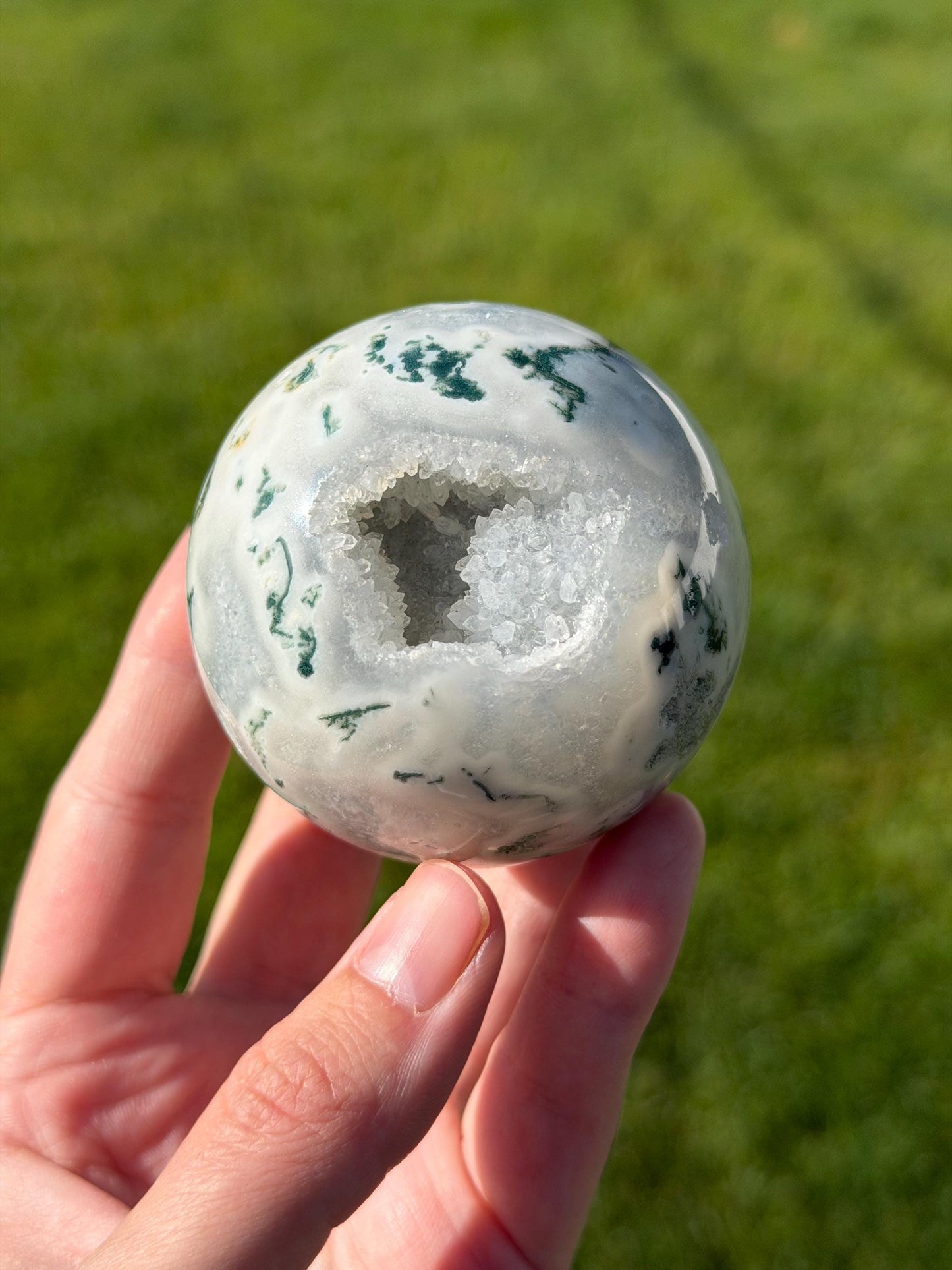 Druzy Moss Agate Sphere | 62mm