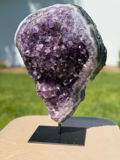 Large Amethyst Cluster on Metal Stand | 28 lb Statement Crystal Display - The Aquarian Alchemist