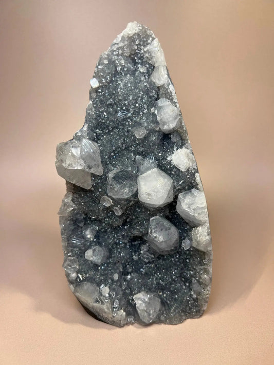 Microcrystalline Blue Chalcedony, Apophyllite with Grey Hues | Self - Standing 5.92" - The Aquarian Alchemist