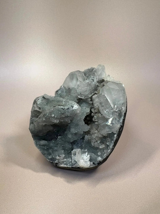 Moody Blue Chalcedony, Cubic Apophyllite with Grey Hues | Self - Standing 3.24" - The Aquarian Alchemist