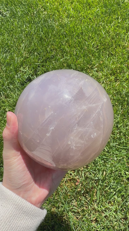 Lavender Rose Quartz Sphere with Rainbow Inclusions & Asterism | 125mm
