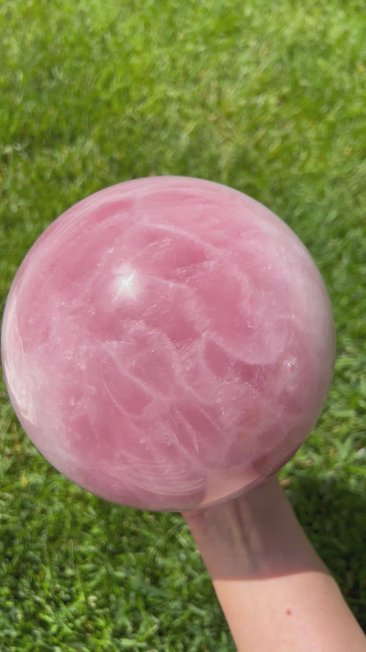 XXL Bubblegum Pink Rose Quartz Sphere with Asterism | 11+ Pounds | 144mm