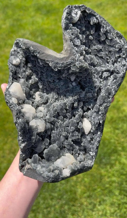 Velvety Black Chalcedony with Crystallized Calcite | Self-Standing Mineral Specimen | India | Collector Display Crystal - The Aquarian Alchemist