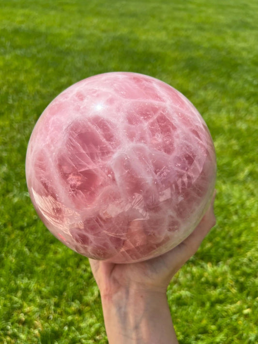 XXL Bubblegum Pink Rose Quartz Sphere with Asterism | 11+ Pounds | 144mm - The Aquarian Alchemist